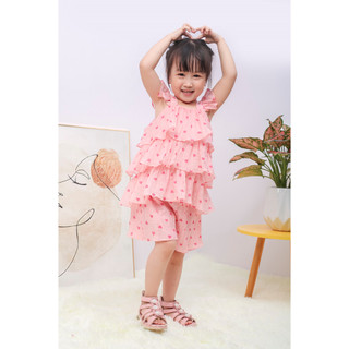 Đồ bộ bé gái ba tầng tiểu thư, Set quần áo trẻ em áo vải đũi nhăn thấm hút mặc nhà đi chơi đi học cho bé - Bee&Bull