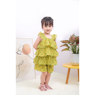 Đồ bộ bé gái ba tầng tiểu thư, Set quần áo trẻ em áo vải đũi nhăn thấm hút mặc nhà đi chơi đi học cho bé - Bee&Bull