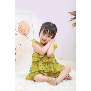 Đồ bộ bé gái ba tầng tiểu thư, Set quần áo trẻ em áo vải đũi nhăn thấm hút mặc nhà đi chơi đi học cho bé - Bee&Bull