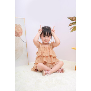 Đồ bộ bé gái ba tầng tiểu thư, Set quần áo trẻ em áo vải đũi nhăn thấm hút mặc nhà đi chơi đi học cho bé - Bee&Bull
