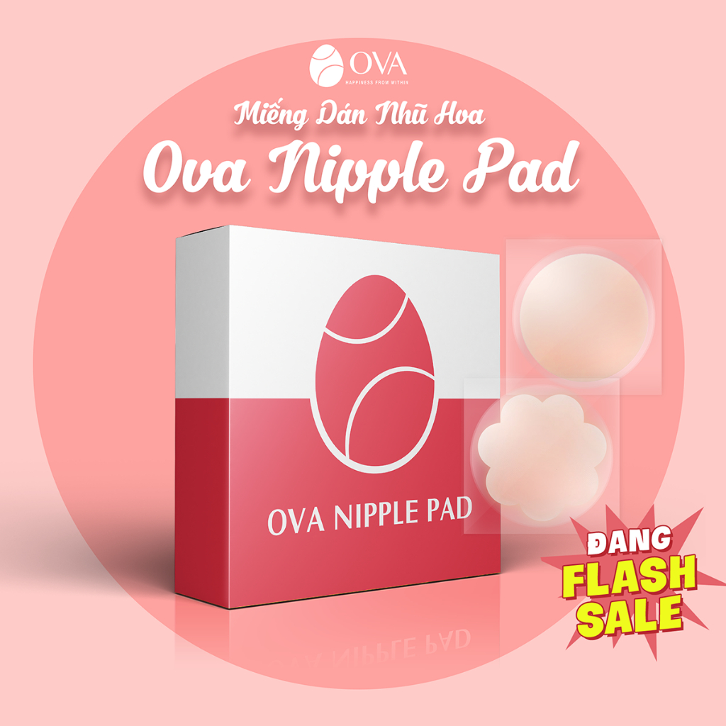Miếng dán ngực silicone Ovapink Nipple Pads màu da siêu dính, cặp lót ti che đầu nhũ hoa hình tròn hình hoa tái sử dụng