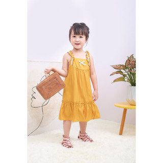 Váy bé gái hai tầng đũi boli Hàn, Đầm trẻ em tiểu thư vải trơn dáng chữ A mát mẻ mặc nhà đi chơi cho bé - Bee&Bull