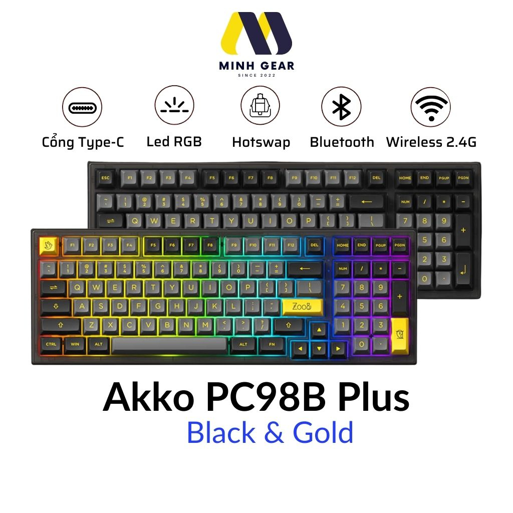 Bàn Phím Cơ Akko PC98B Plus Black & Gold (Multi-modes / Hotswap / RGB ...