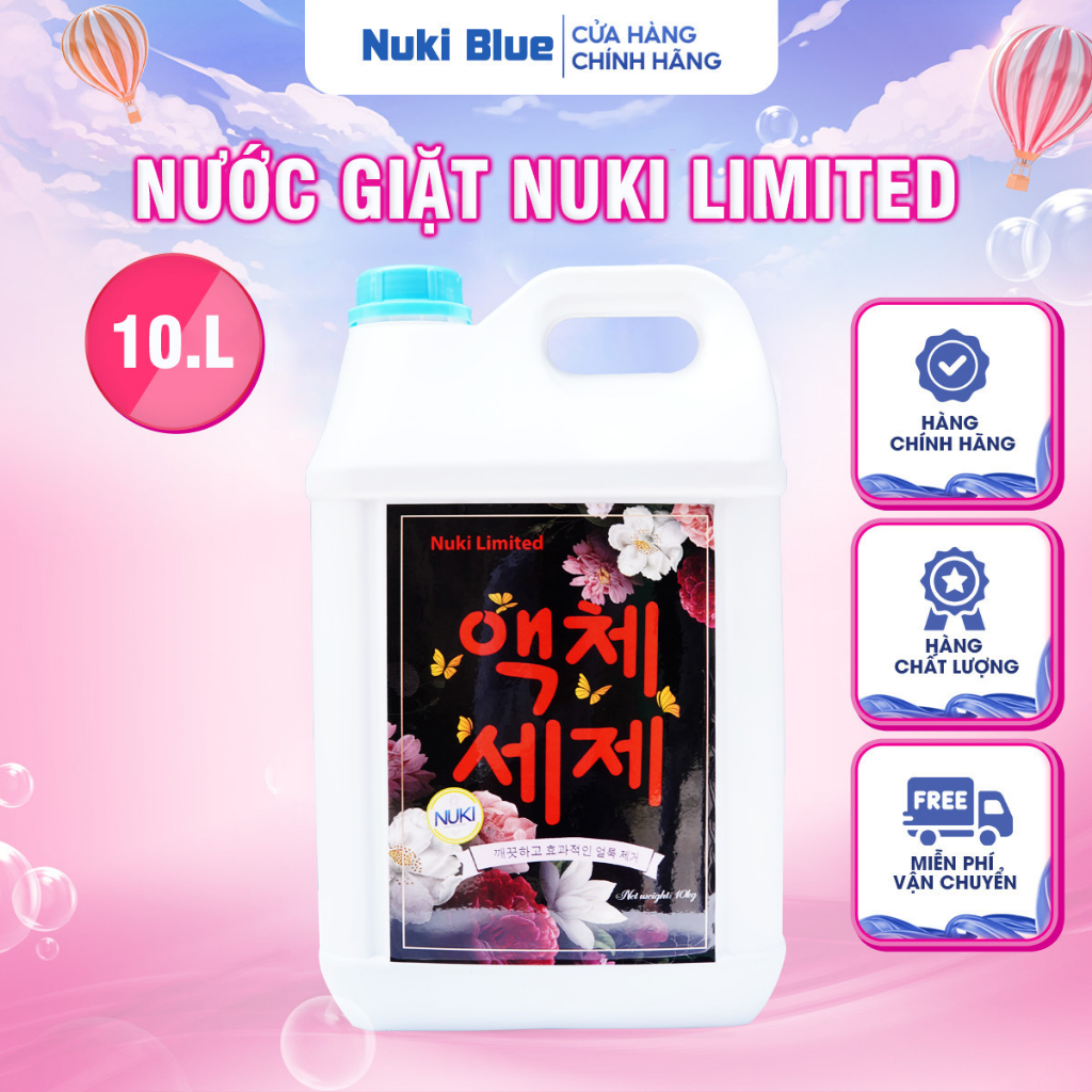 Can Nước Giặt Lưu Hương Thơm Lâu Nuki Limited 10kg Đánh Bay Vết Bẩn, An Toàn Với Mọi Loại Quần Áo