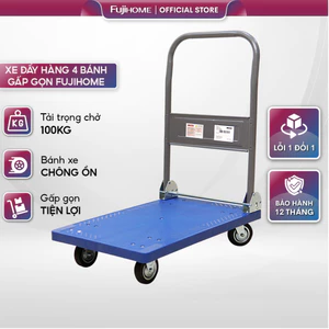 Xe đẩy hàng 4 bánh gấp gọn 100kg nhập khẩu FUJIHOME,bánh cao su không ồn, xe kéo hàng sàn nhựa, sàn thép