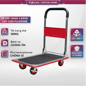 Xe kéo hàng 4 bánh 150kg gấp gọn nhập khẩu Fujihome, xe đẩy hàng xếp gọn bánh xe khóa chốt an toàn, sơn chống gỉ