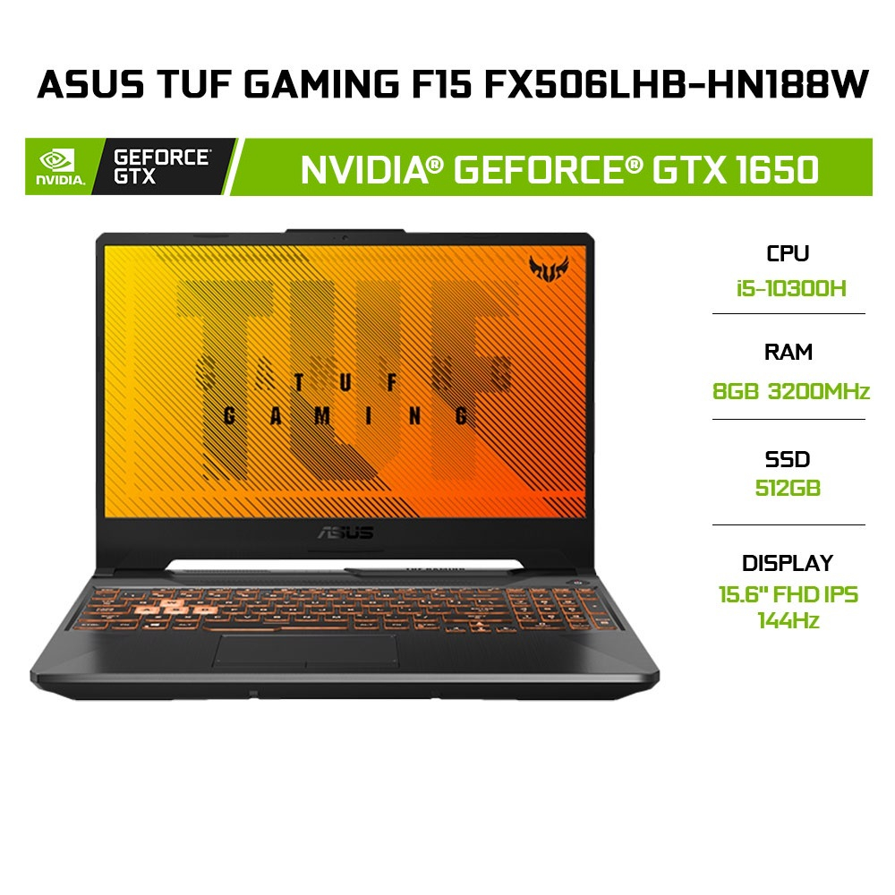 [Mã ELCL12 giảm 12% đơn 10TR] Laptop ASUS TUF Gaming F15 FX506LHB-HN188W i5-10300H | 8GB |512GB | GeForce® GTX 1650 4GB