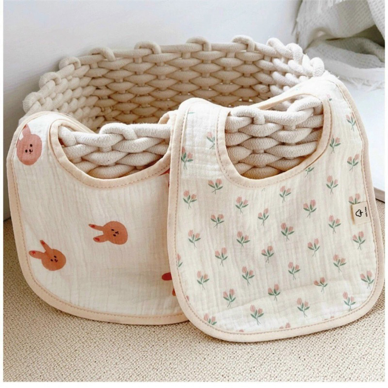 Yếm ăn dặm cho bé, yếm vải Muslin style Hàn Quốc cho bé