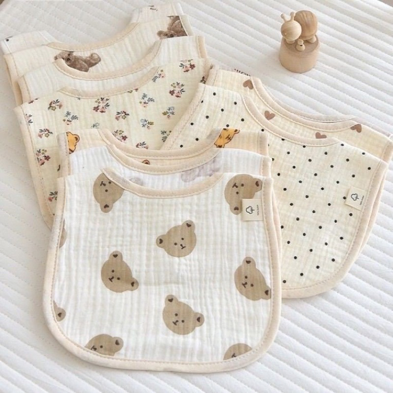 Yếm ăn dặm cho bé, yếm vải Muslin style Hàn Quốc cho bé