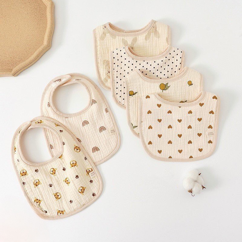 Yếm ăn dặm cho bé, yếm vải Muslin style Hàn Quốc cho bé