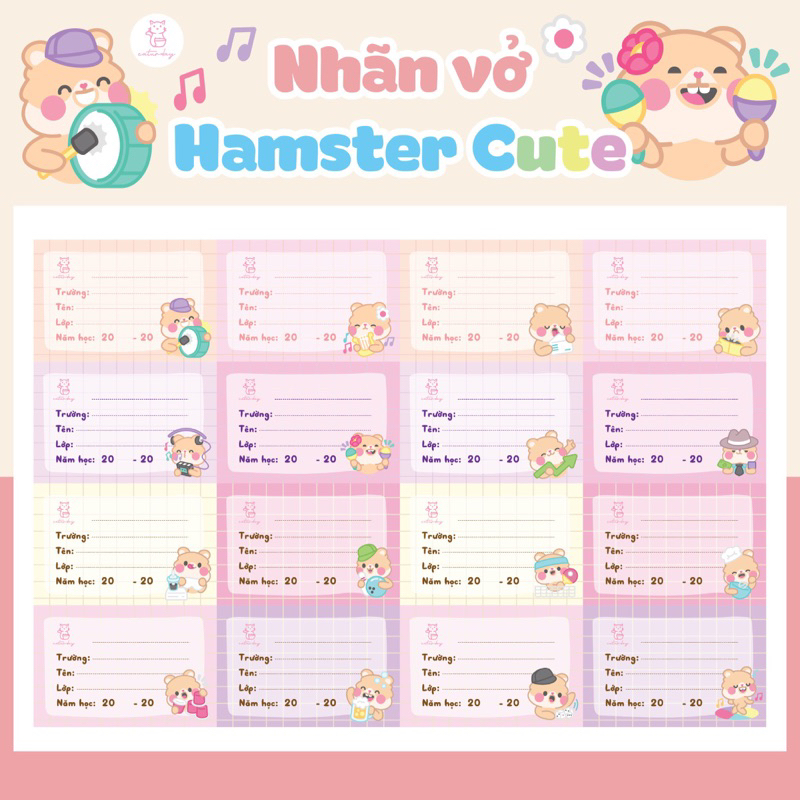 (In tên theo yêu cầu) Set 16 nhãn vở Capybara, Gấu dâu Lotso, Kuromi ...
