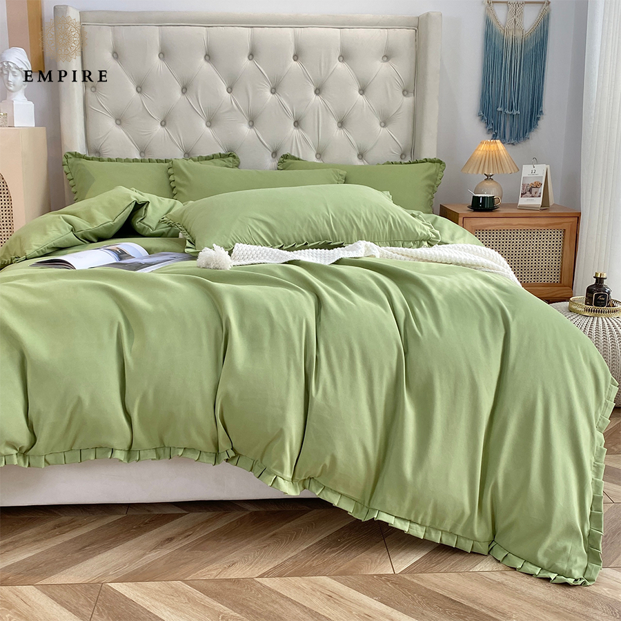 Bộ chăn ga gối nệm đệm 5 món EMPIRE set cotton bèo ga bo chun drap mềm mịn - Empire Bedding & Decor