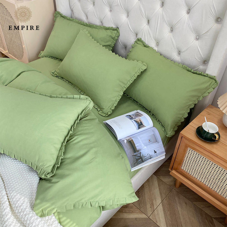 Bộ chăn ga gối nệm đệm 5 món EMPIRE set cotton bèo ga bo chun drap mềm mịn - Empire Bedding & Decor