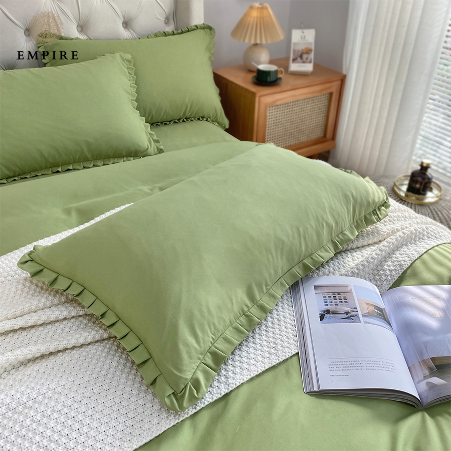 Bộ chăn ga gối nệm đệm 5 món EMPIRE set cotton bèo ga bo chun drap mềm mịn - Empire Bedding & Decor
