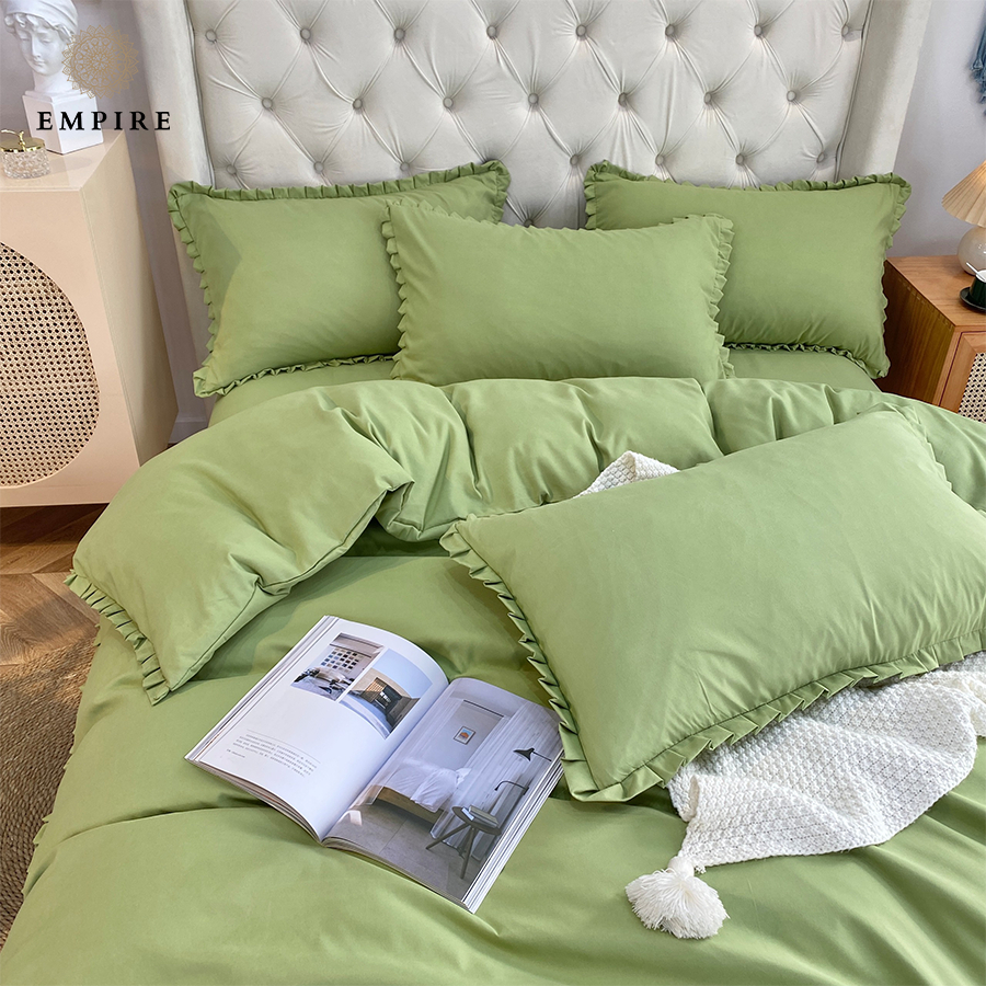 Bộ chăn ga gối nệm đệm 5 món EMPIRE set cotton bèo ga bo chun drap mềm mịn - Empire Bedding & Decor