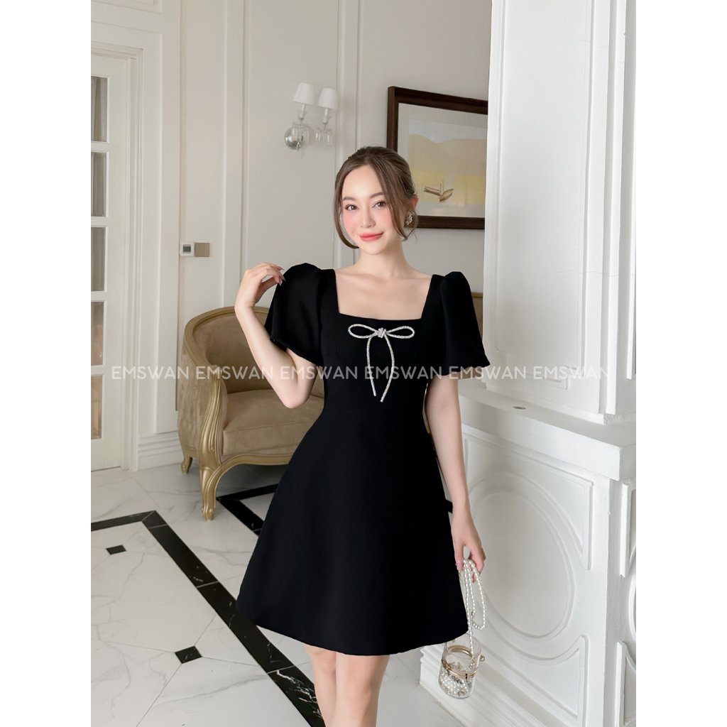 Whisty Dress - Đầm Mini Cổ Vest Tay Phồng Dáng Chữ A