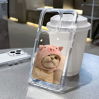 Ốp Điện Thoại Lưng Cứng Trong Suốt Chống Sốc hình Mèo mũ heo cute iphone 16promax 16pro 16 11 13 12 X XS ProMax xr 7plus