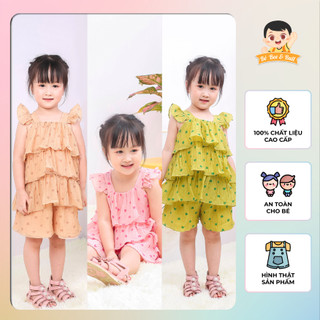 Đồ bộ bé gái ba tầng tiểu thư, Set quần áo trẻ em áo vải đũi nhăn thấm hút mặc nhà đi chơi đi học cho bé - Bee&Bull