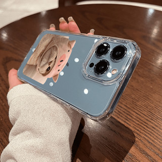 Ốp Điện Thoại Lưng Cứng Trong Suốt Chống Sốc hình Mèo mũ heo cute iphone 16promax 16pro 16 11 13 12 X XS ProMax xr 7plus