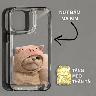 Ốp Điện Thoại Lưng Cứng Trong Suốt Chống Sốc hình Mèo mũ heo cute iphone 16promax 16pro 16 11 13 12 X XS ProMax xr 7plus