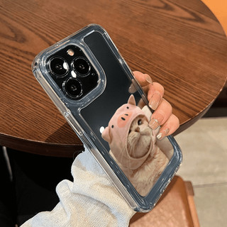 Ốp Điện Thoại Lưng Cứng Trong Suốt Chống Sốc hình Mèo mũ heo cute iphone 16promax 16pro 16 11 13 12 X XS ProMax xr 7plus