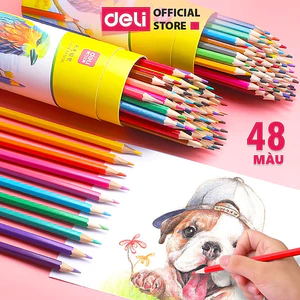 Bút Chì Màu Gốc Dầu Dạng Cốc/Lon Deli - 12/24/36/48 Màu Sắc Tươi Sáng Không Dễ Gãy Màu Chì Học Sinh Tô Màu