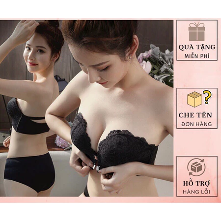 Áo Nâng Ngực Không Dây Tạo Khe Sexy Chống Tuột Áo Lót Không dây cài trước nam châm cao cấp viền Ren Có Video thật ạ