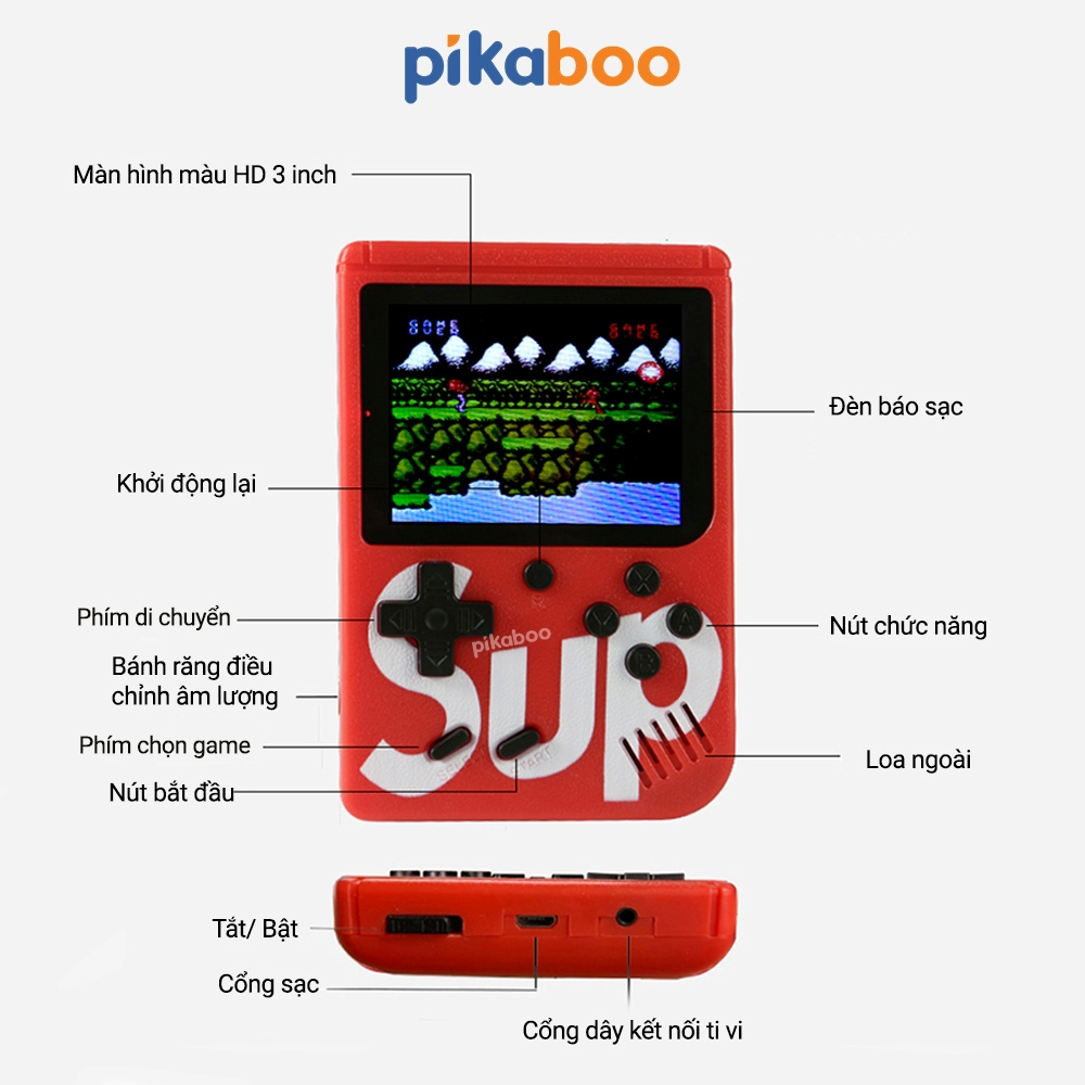 Ảnh Máy game cầm tay 400 trò chơi kinh điển Pikaboo có kết nối TV màn hình sắc nét âm thanh sống động 4