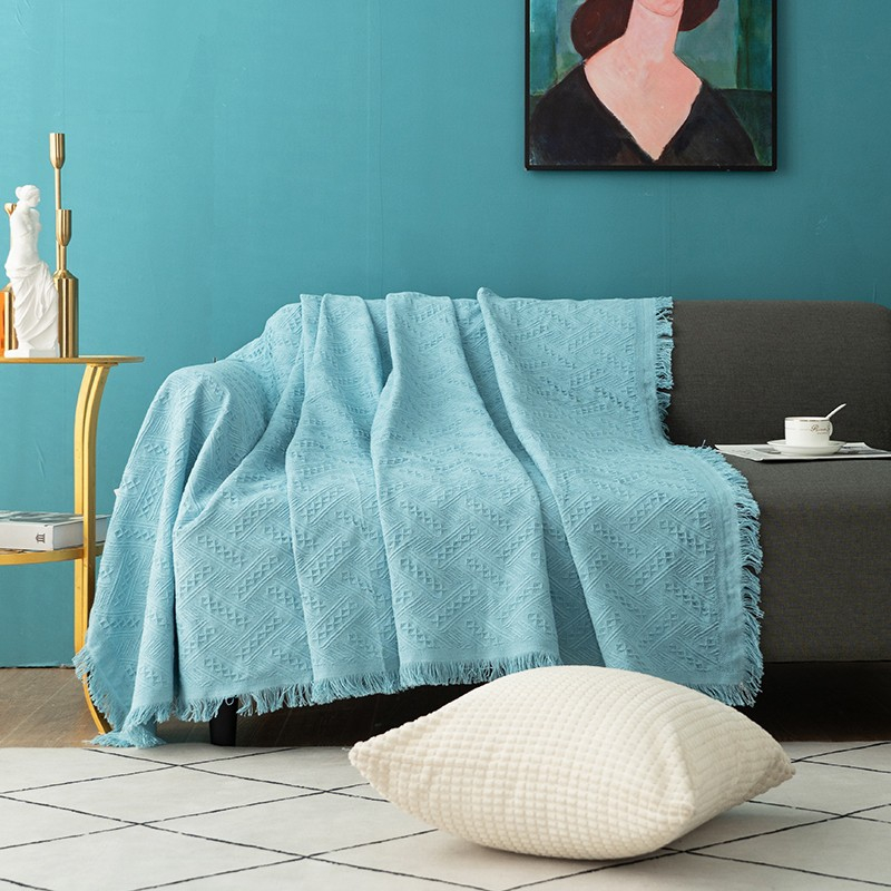 Chăn Thảm Phủ Ghế Sofa Vintage Tua Rua Màu Trơn Phong Cách Hiện Đại