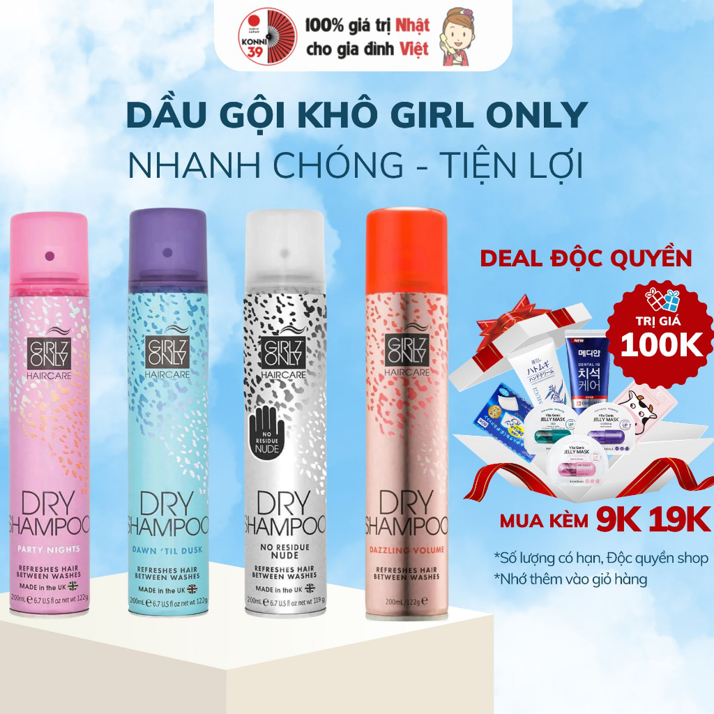 Dầu Gội Khô Girlz Only Tóc Bồng Bềnh Tức Thì 200ml Dry Shampoo Dazzling Volume - Konni39