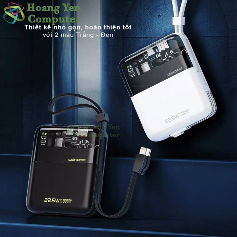 Sạc Dự Phòng Wekome WP-309 10000mAh (Sạc Nhanh PD20W, QC3.0 18W, VOOC 22.5W, Tích Hợp Cáp Sạc) - BH 1 Năm