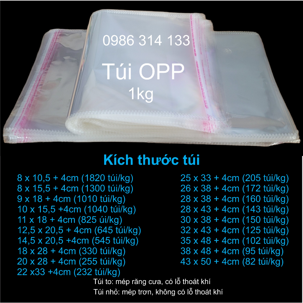1Kg - Túi Bóng Kính OPP Dán Miệng Nhiều Kích Thước- Đóng Quần Áo ...