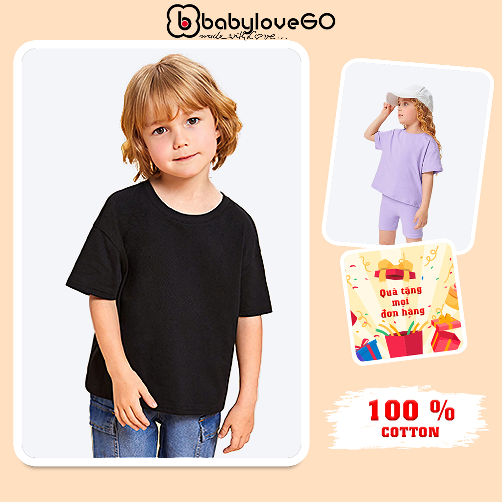 Áo thun bé trai bé gái BabyloveGo trơn basic chất liệu cotton sợi thoáng mát cho bé từ 8kg đến 38kg