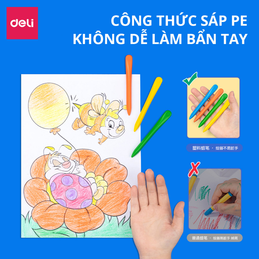 Bút sáp màu hữu cơ gấu con Deli - An toàn cho bé, không vấy bẩn tay - 12/24/36/48 màu - Tô màu, vẽ tranh học sinh trẻ em