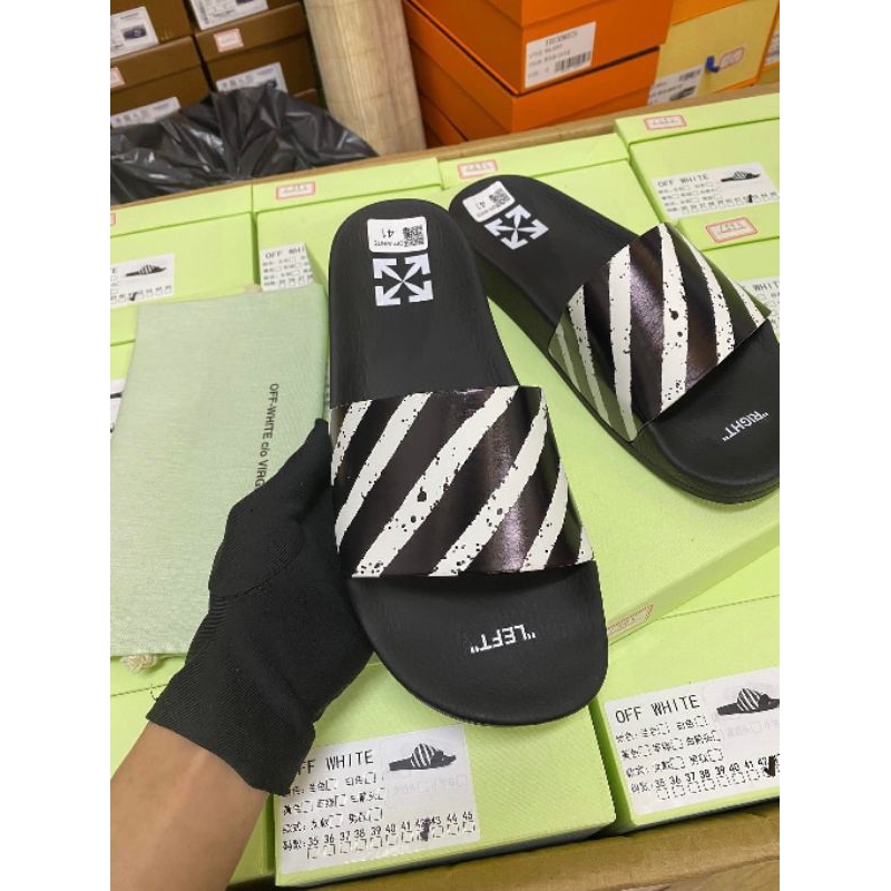 Hàng Cao Cấp!! Dép Off-White Zebra Print Sliders - Dép Off Họa Tiết Ngựa Vằn Đen Trắng Phá Cách Form Size Chuẩn Full Box