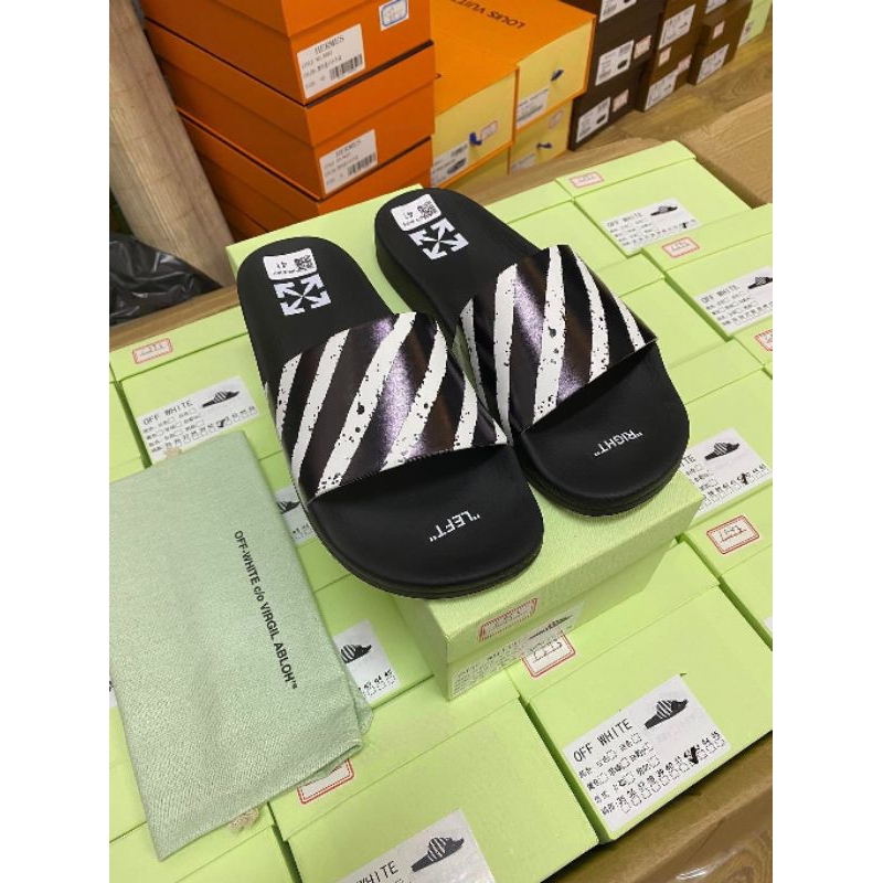 Hàng Cao Cấp!! Dép Off-White Zebra Print Sliders - Dép Off Họa Tiết Ngựa Vằn Đen Trắng Phá Cách Form Size Chuẩn Full Box