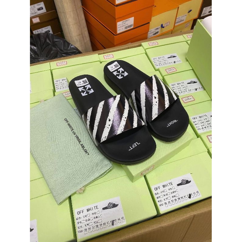 Hàng Cao Cấp!! Dép Off-White Zebra Print Sliders - Dép Off Họa Tiết Ngựa Vằn Đen Trắng Phá Cách Form Size Chuẩn Full Box