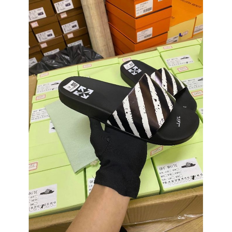 Hàng Cao Cấp!! Dép Off-White Zebra Print Sliders - Dép Off Họa Tiết Ngựa Vằn Đen Trắng Phá Cách Form Size Chuẩn Full Box