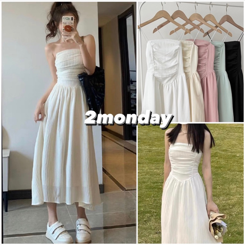 [SẴN/VIDEO] VÁY 2 DÂY TRẮNG NỮ CÚP NGỰC XẾP NHIỀU LY DÁNG DÀI MẶC 2 KIỂU NỮ TÍNH SURY DRESS