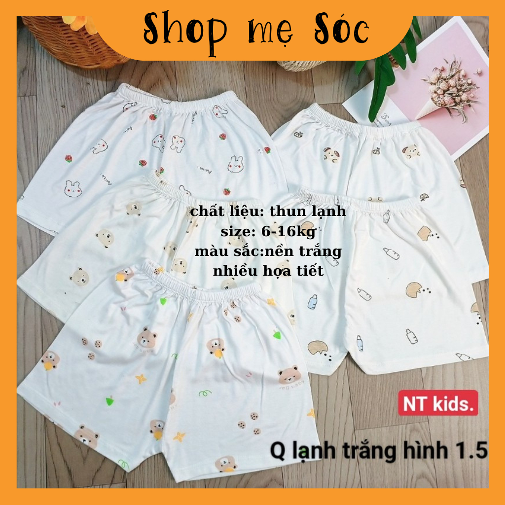 Quần chục đùi thun lạnh nền trắng nhiều họa tiết dễ thương cho bé trai bé gái mesocshop