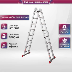 Thang nhôm gấp 4 đoạn 3.4M- 4.7M xếp gọn nhập khẩu Nhật Bản FUJIHOME, thang chữ A, M xếp gọn 4 khúc gia đình đa năng