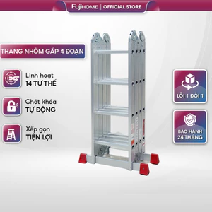 Thang nhôm gấp 4 đoạn 4,4M đa năng nhập khẩu FUJIHOME, thang chữ A,M xếp gọn 4 khúc gia đình aluminum ladder [BH 1 năm]