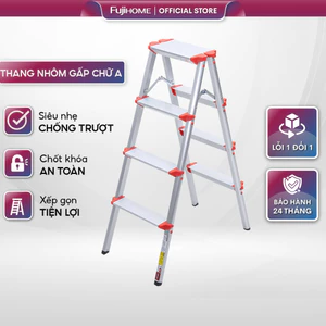 Thang ghế nhôm chữ A 3 - 4 bậc cao 0,8M- 1M gấp gọn nhập khẩu FUJIHOME, thang nhôm chữ A xếp gọn gia đình đa năng