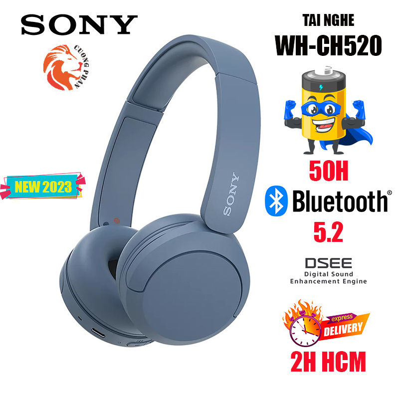 Tai Nghe Bluetooth Chụp Tai Có Mic Sony WH-CH520, Mẫu Mới 2023 - Pin 50H - DSEE - Driver 30mm - Bluetooth 5.2