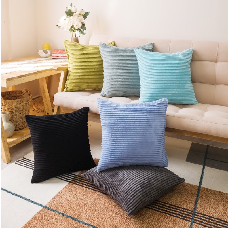 Vỏ Gối Tựa Lưng Sofa Nhung Trơn Sọc Sang Trọng Passion