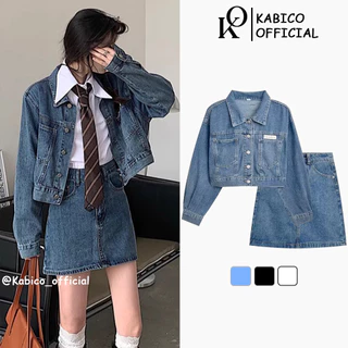 Áo khoác jean nữ KABICO dáng ngắn có bán kèm chân váy jean ngắn phong cách ulzzang G6