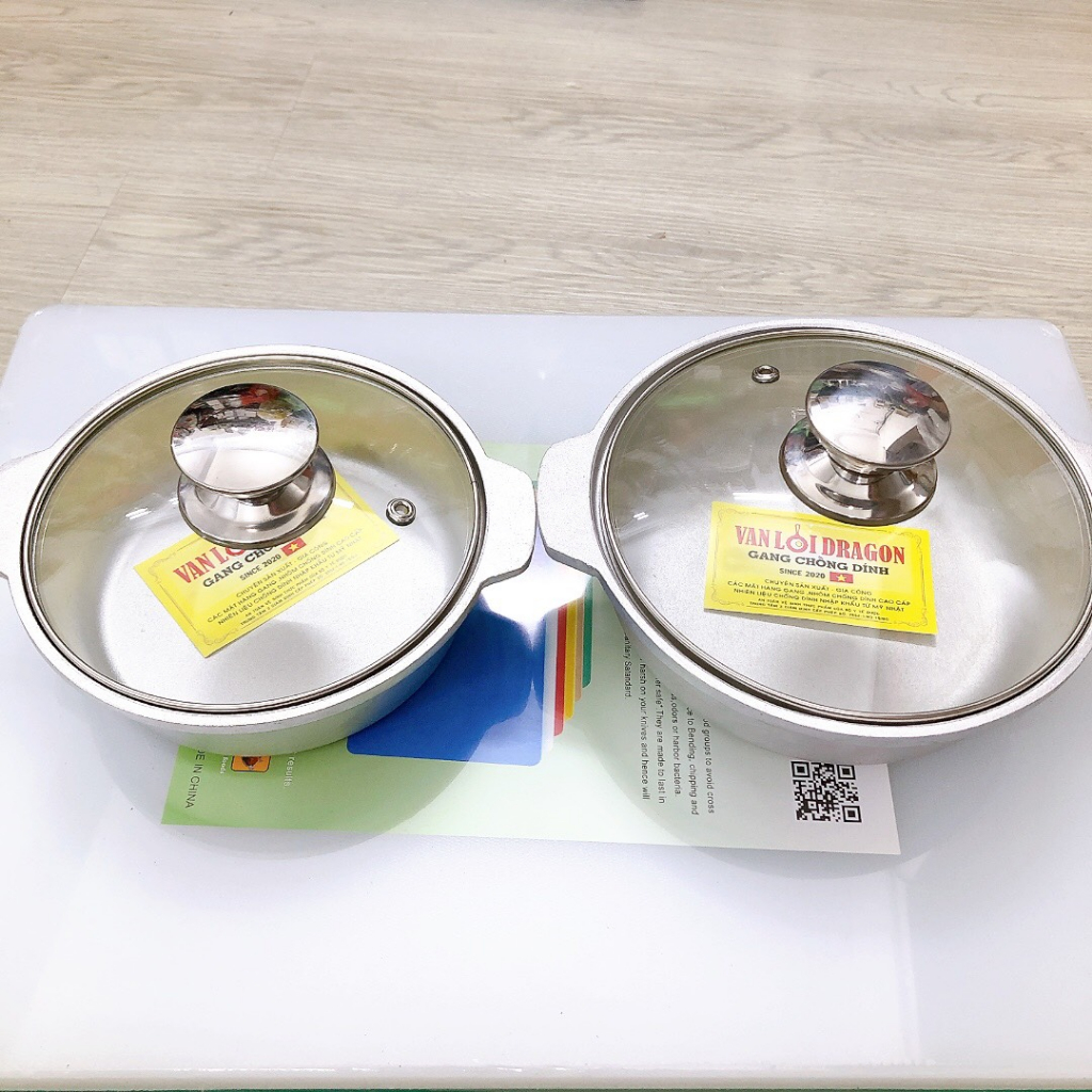 Nồi nhôm  đúc nguyên khối nắp kính 16cm - 18cm - nồi nhôm kho quẹt