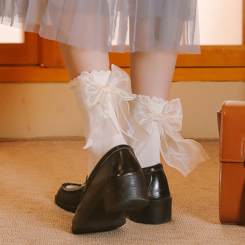 Tất Vớ Nơ Lolita Tiểu Thư Cổ Cao Dễ Thương Design By 3B- Nơ dài nhún/ Tất nơ ngắn/Không nơ nhún