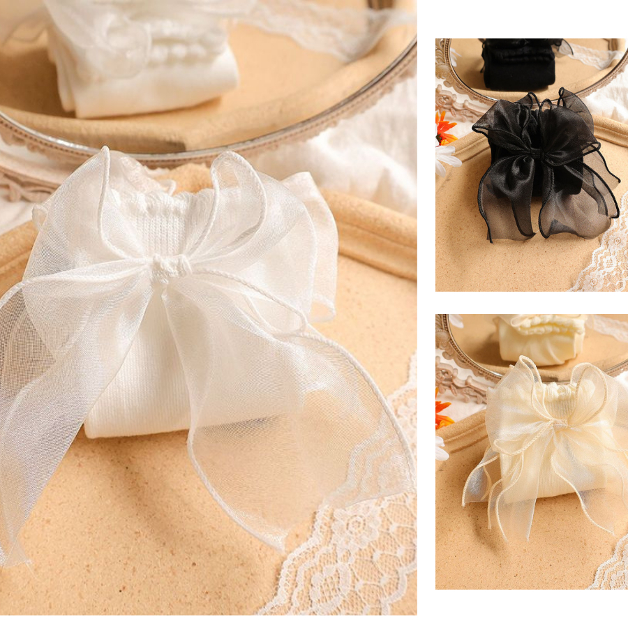 Tất Vớ Nơ Lolita Tiểu Thư Cổ Cao Dễ Thương Design By 3B- Nơ dài nhún/ Tất nơ ngắn/Không nơ nhún