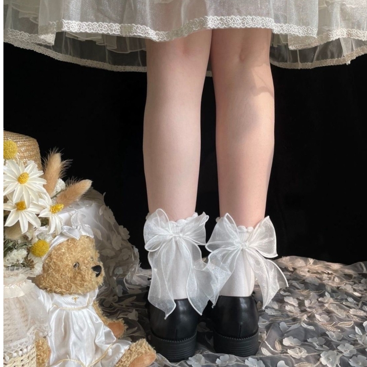 Tất Vớ Nơ Lolita Tiểu Thư Cổ Cao Dễ Thương Design By 3B- Nơ dài nhún/ Tất nơ ngắn/Không nơ nhún